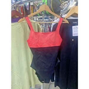 Vintage 1980s Body ID Hot Pink Black Color Block High Cut Leg Swimsuit Size 8